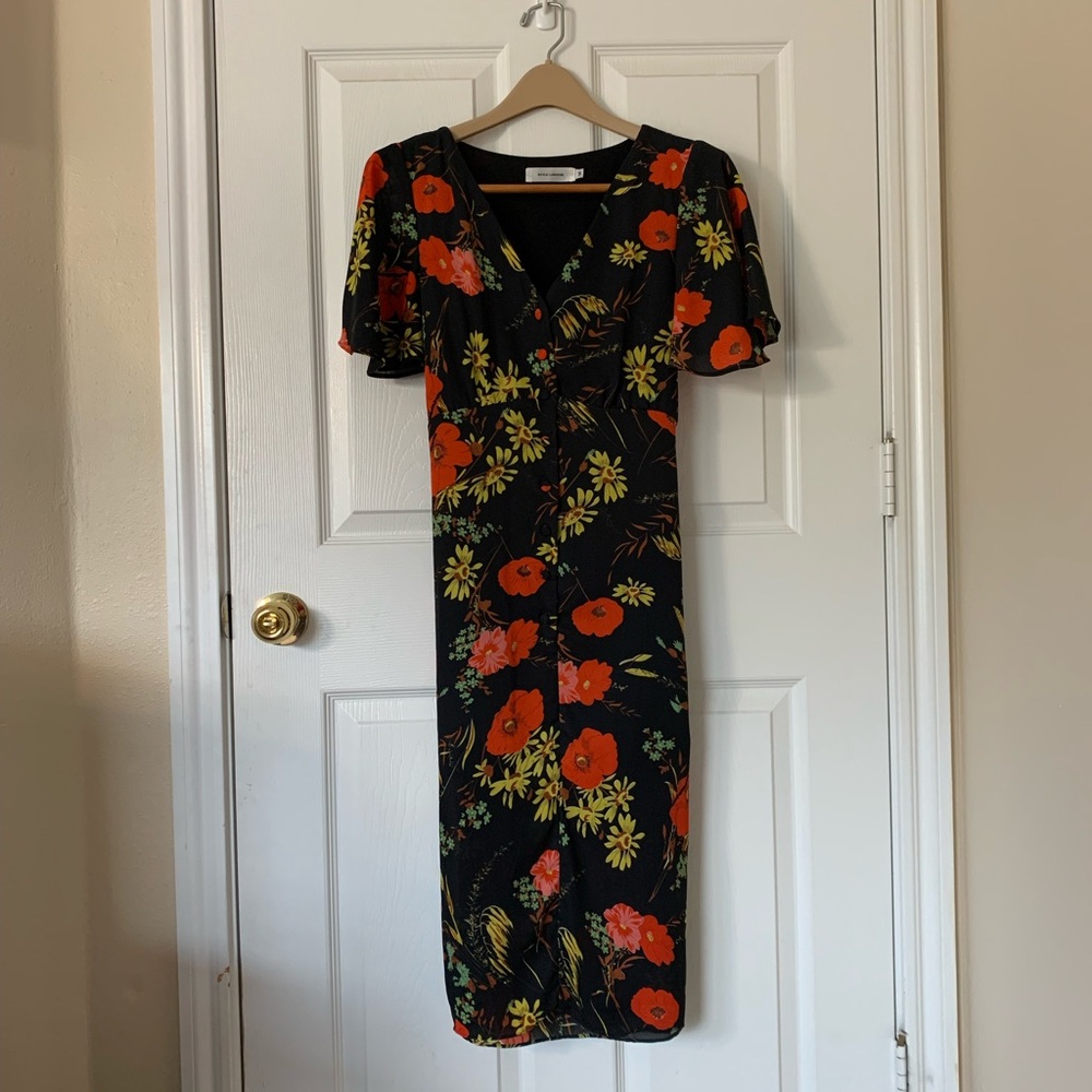 Vintage Floral Flutter Sleeve Dress